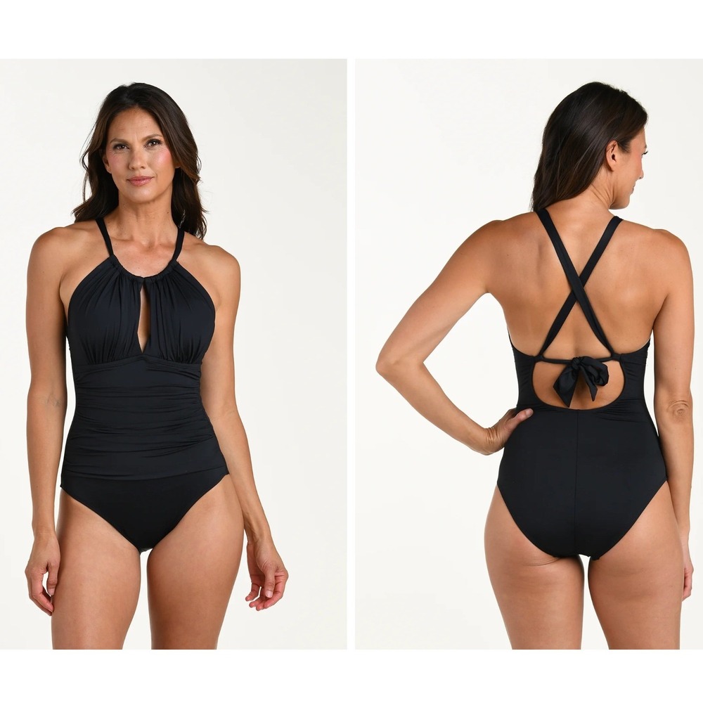 NEW La‎ Blanca Island Goddess Keyhole One Piece Swimsuit Black Size 6